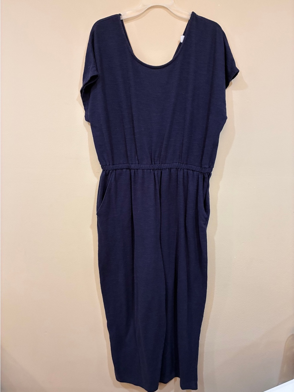 Casual Navy Women's Short-Sleeve V back Soft wide leg cropped jumpsuit